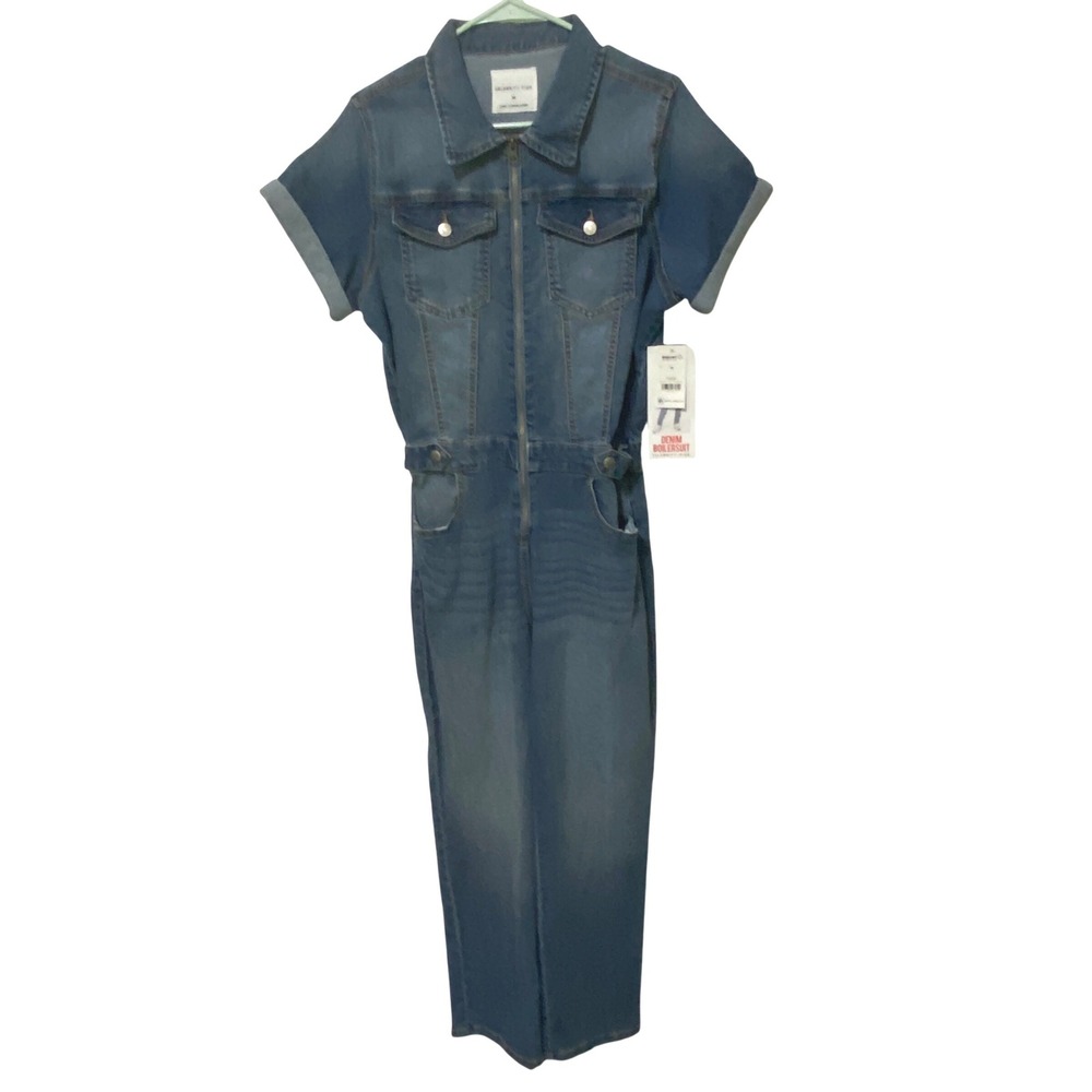 Celebrity Pink Short Sleeve Denim Boilersuit M Exposed Zipper Pockets Granola